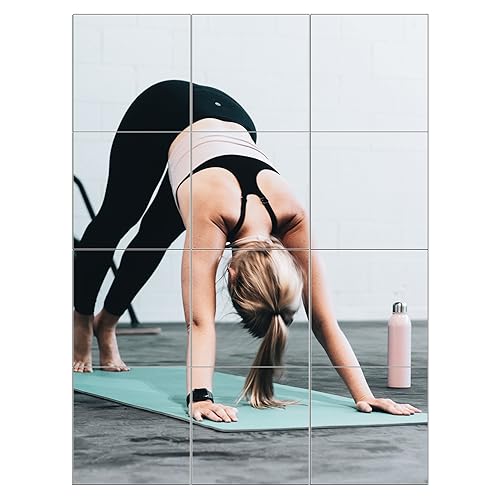 "Ruomeng Home Gym Mirror Tiles - 10"" x 10"" x 12Pcs Full Length Mirror Tiles Glass Frameless Wall Mirror for Home Gym, Bedroom, Door & Bathroom"