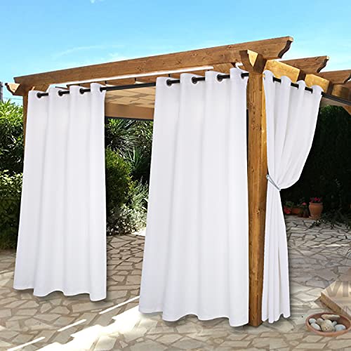BONZER Waterproof Indoor/Outdoor Curtains for Patio Thermal Insulated - Sun Blocking Weighted Grommet Blackout Curtains for Bedroom/Porch/Living Room/Pergola/Cabana, 2 Panels, 52 x 120 inch, White