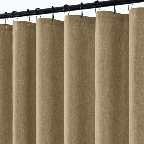 ANRODUO Linen Shower Curtain, Fabric Shower Curtain with 12 Metal Hooks, Waterproof Heavy Duty Polyester, Button Hole Design, Machine Washable for Bathroom Hotel Bathtub, W72xL72, Khaki