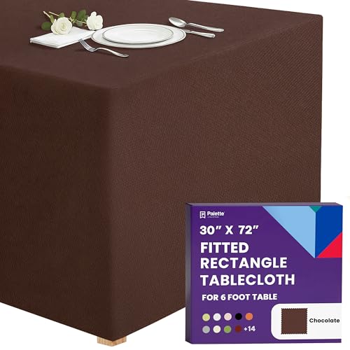 Gee Di Moda Fitted Tablecloth - 72 x 30 Inch Chocolate Fitted Tablecloth for 6 Foot Rectangle Table - Heavy Duty Washable Fabric - for Buffet Table Holiday Party Dinner Wedding & Trade Show