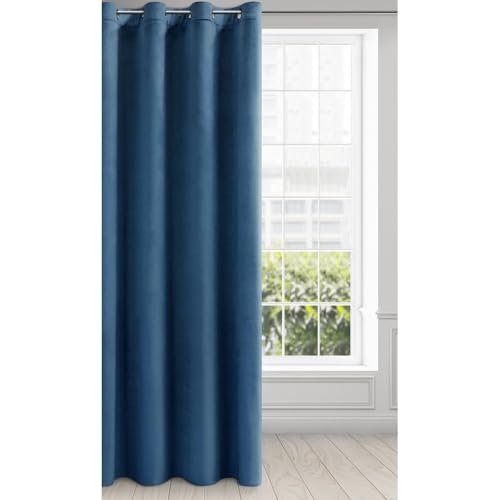 Eurofirany Velvet Super Soft Curtain with Eyelets - 1 Panel, Room Darkening Window Treartment, Drapes for Bedroom, Kitchen, Living Room, W53 x L98, Dark Blue