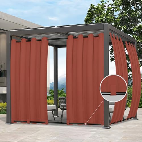 Easy-Going Outdoor Curtains Waterproof Windproof Weatherproof Curtain for Patio, Cabana, Porch, Pergola and Gazebo, Grommet Top and Tab Bottom Drape, 1 Panel, 54x108 inch, Terra Red