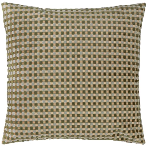 furn. Checkered Cushion Cover (Eucalyptus - 45x45cm) - Bold Checkerboard Velvet Textured Retro Inspired Decorative Case