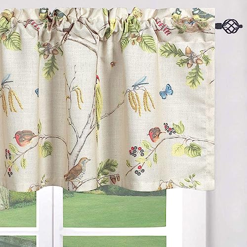 Leeva Birds Pattern Kitchen Valance, Colorful Farmhouse Style Valance Curtains for Living Room, Single Panel Rod Pocket Drapery for Bedroom, 52 x 12 Inch