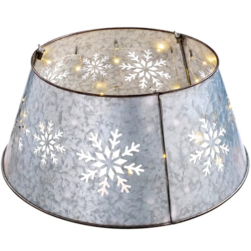 WeRChristmas Metal Christmas Tree Collar with Pre-Lit Snowflake Design, Silver, 55 cm