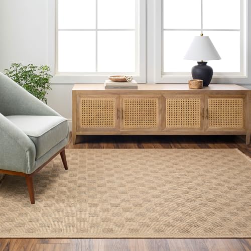 Livabliss Tori Ortaca Indoor Outdoor Floor Covering 160x213 cm – Boho Pattern for Living Room, Dining & Kitchen, Waterproof & Stain-Resistant, Tan & Dark Brown