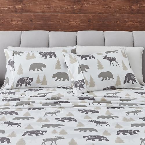 Great Bay Home Twin Size Microfiber Sheet Set - 3-Piece Lodge Bed Sheets - Ultra-Soft and Smooth Brushed Microfiber Woodland Decor Bedding (Bear)
