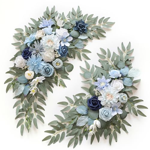 WEIERYUE Artificial Wedding Arch Flowers Kit(Pack of 2) for Wedding Arch, Bridal Shower, Ceremony and Reception Backdrop Decoration (Blue Inspiration)