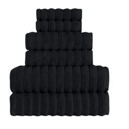 Tedeman Cloud Collection 6-Piece Towel Set - Turkish Towels, 550 GSM Plush, Highly Absorbent, Hotel & Spa Quality, 2 Bath Towels + 2 Hand Towels + 2 Kitchen Towels (Classic Black, Set of 6 Towels)