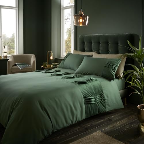 GC GAVENO CAVAILIA Fancy Bedding Double Bed Set (200x200 cm) - Velvet Duvet Cover With Pillowcases - Hypoallergenic Comforter Cover - Bed Linen Duvet Sets - Dark Green