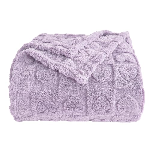 "GIOKARNNA Heart Checkered Throw Blankets, for Love Mother Friends Pets,280 GSM Super Soft Warm Lightweight Fluffy Bed Blanket for Women Anniversaries(Light Purple,90""x90"")"