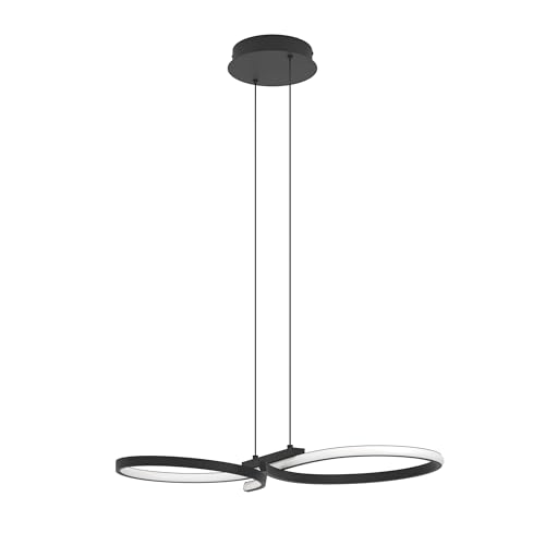 Eglo LED Pendant Lighting Serpins, Hanging lamp Above Dining Table, Curved Dining Room lamp, Ceiling Light Fixture Living Room, Black Metal and White Plastic, Warm White, 66 x 30 cm