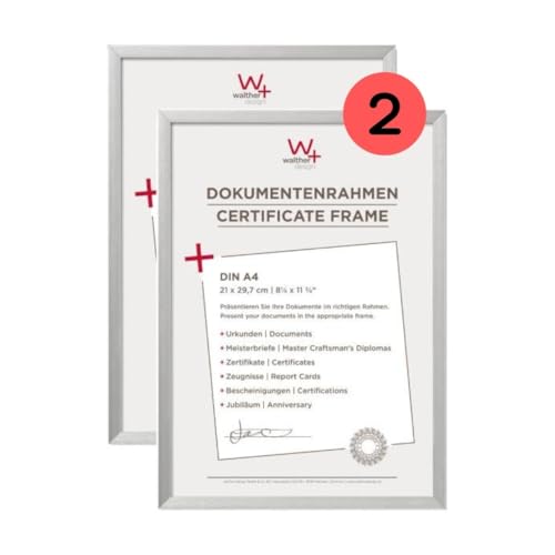 walther Design Picture Frame Silver 21 x 29,7 cm (DIN A4) Aluminium Document Frame Twin Pack, Chair Aluminium Frame AJ130SD