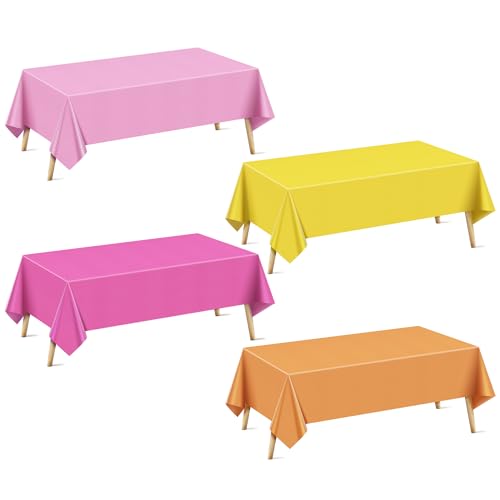"4 Pieces Pink & Orange Series Rectangle Tablecloth, 54x72"" Solid Color Waterproof & Spillproof Disposable Plastic Table Cover, Durable Party Tablecloth for Dining, Buffet, Picnic, Outdoor Events"