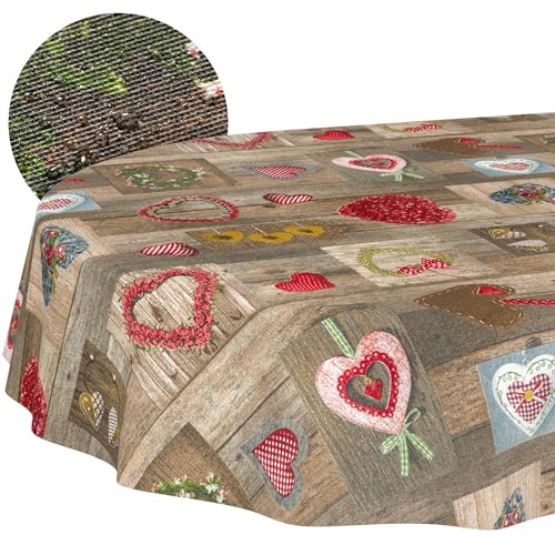 ANRO Tablecloth Washable Hearts Oval 220 x 140 cm Outdoor Weatherproof - Table linen made of coated fabric - dirt and water resistant, easy to clean - washable at 30 ??C