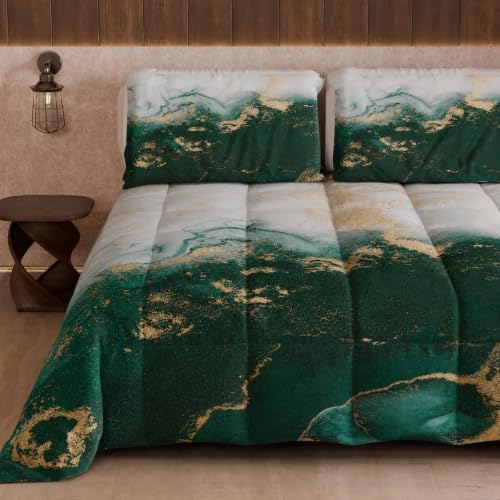 PETTI Artigiani Italiani Printed Winter Duvet 270 ?? 260 cm, Marble Emerald - Reversible Microfibre Quilt, 300 g/m??, Made in Italy