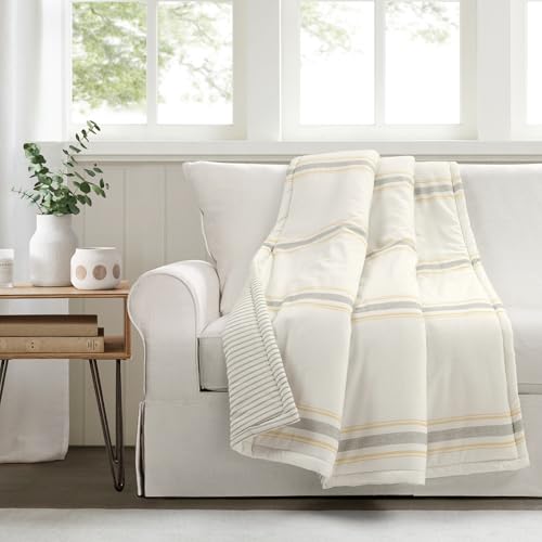 "Lush Decor Throw Blanket Farmhouse Stripe, 60"" x 50"", Yellow"