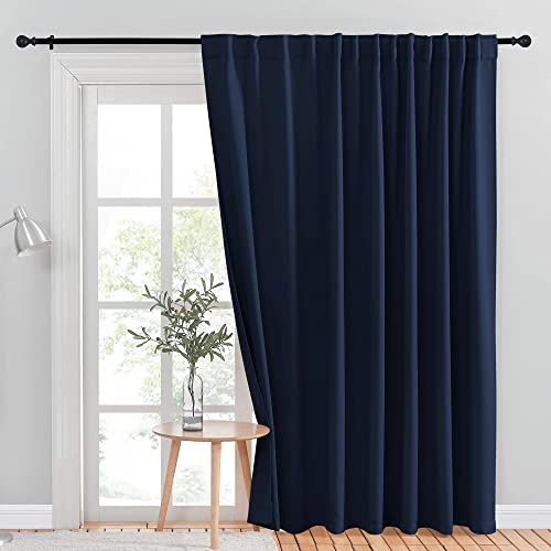 NICETOWN Patio Sliding Glass Door Curtain, Room Darkning Curtain for Sliding Door, Patio Door Curtains, Thermal Insulated Wide Drapes/Draperies for Bedroom (Navy, 100 by 84-inches, 1 Piece)