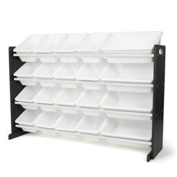 Humble Crew Espresso Extra-Large Wooden Toy Storage Organiser for Children, with 20 BPA Free Plastic Removeable Storage Bins, Ideal for Storing Toys, Games, Books and Craft Supplies - Espresso/White