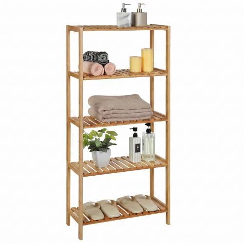 SONGMICS Bamboo Storage Shelf, 5-Tier Shelving Unit, Multifunctional, in the Hallway, Bathroom, Living Room, Balcony, Kitchen, 60 x 26.2 x 130.9 cm, Natural Beige BCB35Y