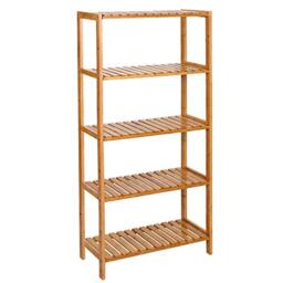 SONGMICS BCB35Y Bathroom Kitchen Storage Bamboo 5 Shelves Adjustable Floor Height Flower Stand Book Shelf 9.5 x 30 x 132 cm, Natural, 132 x 30 x 9.5 cm