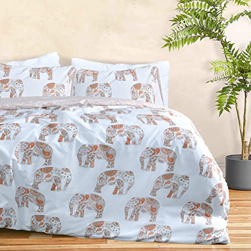 Sleepdown Elephant Rust White Paisley Reversible Soft Easy Care Duvet Cover Quilt Bedding Set with Pillowcase - Single (135cm x 200cm)