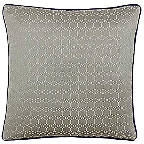 "Riva Paoletti Balham Cushion Cover Taupe Grey Geometric Hexagonal Design Jacquard Weave Contrasting Purple Piped Edges 58% Linen 42% Polyester 45 x 45cm (18"" x 18"" inches)"