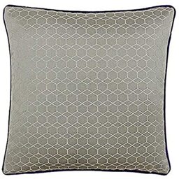 "Riva Paoletti Balham Cushion Cover Taupe Grey Geometric Hexagonal Design Jacquard Weave Contrasting Purple Piped Edges 58% Linen 42% Polyester 45 x 45cm (18"" x 18"" inches)"