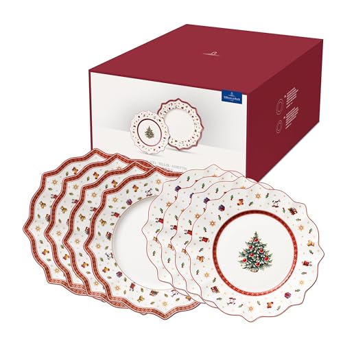 Villeroy & Boch ??? Toy's Delight Set of Plates 8 Pieces, Microwave Safe, Large Dinner Plates Christmas, Breakfast Plates Christmas, Xmas Toys, Premium Porcelain