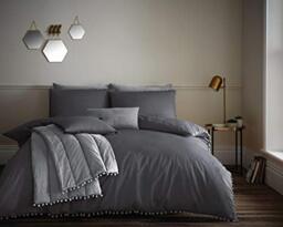 Gaveno Cavailia Pompon Design Double Duvet Set Pom Charcoal, Luxury Ornamental Round Tuft Bedding, 3 Piece Cotton Blend Bedlinen, Easy Care DuvetCover Bedset, 1 Quilt Cover and 2 Pillow Cases