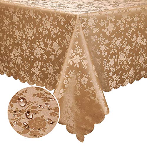 "Smiry Rectangle Table Cloth, Waterproof Heavy Duty Vinyl Tablecloths, Wipeable Washable Table Cover for Kitchen and Dining Room (Brown, 60"" X 120"")"