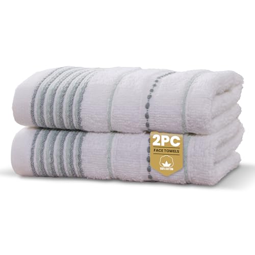Rapport Home Dakota Stripe Face Towels 2-Pack Luxurious 100% Cotton 500gsm Soft Absorbent Face Cloths, Oeko-Tex Certified Bathroom Hand Towels - Green (30x30cm)