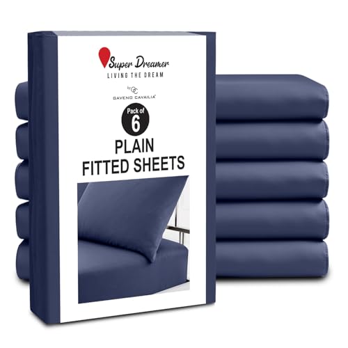 GC GAVENO CAVAILIA Fitted Sheet King Size 6 Pack - Plain Dyed Microfiber Bedding Sheets - Fade, Wrinkle & Shrink Resistant Bottom Sheets - 25cm Deep Breathable Bed Sheet with Elasticated Corners Navy
