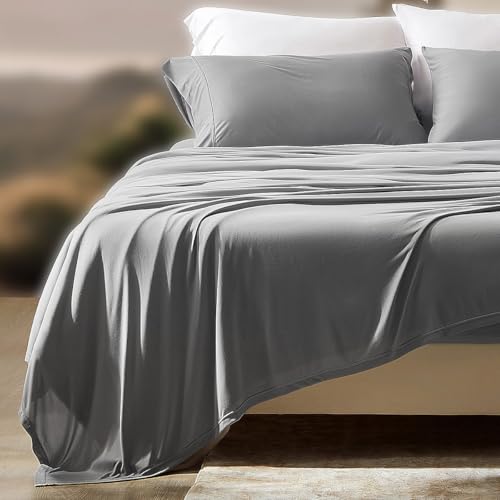 SLEEP ZONE 100% Microfiber Jersey Knit Sheet Set, 4 PC Comfy Breathable & Cooling Sheets, Hotel Luxury Bed Sheet for Adults and Kids, Soft and Skin Friendly (Grey, Queen)