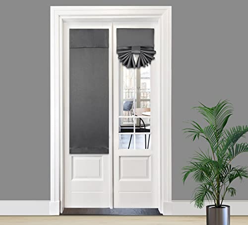 PI Blackout Velcro Door Curtain,Privacy Tie up Shade Thermal Insulated Small Door Curtain for Classroom/Sliding Door/Front Door 1 Panel (W12XL40,Dark Grey)