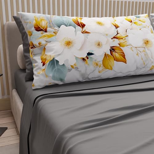 PETTI Artigiani Italiani - Cotton Sheets with Pillowcases in Digital Print, Double Bed Sheet, Double Bed Set, Flower Ceramic-01-Grey, 100% Made in Italy