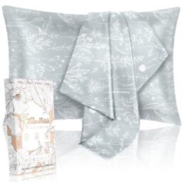 "Miss Adola 2 Pack Silk Pillow Case for Hair and Skin Standard Size 26""x20"" Floral Plants Sage Green Silk Pillowcase Soft Smooth Cooling Satin Pillow Case Set Sleeping Gifts for Women, Girl, Girly"