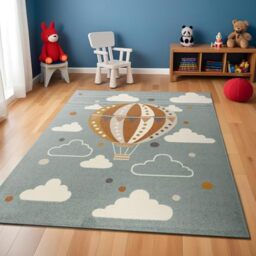 Livabliss Monty Hot Air Balloon Kids Rug - Childrens Rugs for Bedroom 160x213 cm, Kids Carpet for Girls & Boys Bedroom, Playroom and Nursery Rugs, Baby Rug for Girl or Boy Room, Teal and Orange