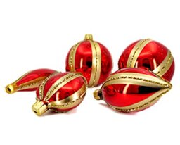 Set of 5 Handmade Blown Glass Ornamental Decorations for Christmas Tree, Red/Gold