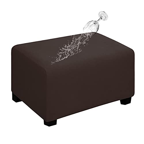 Easy-Going 100% Dual Waterproof Stretch Ottoman Cover Rectangle Folding Storage Stool Furniture Protector Soft Slipcover for Living Room with Elastic Bottom (Large, Chocolate)