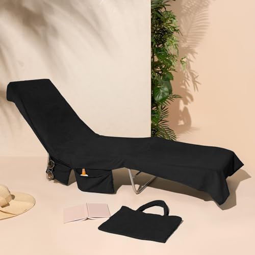 Brentfords Sunbed Towels with Pockets, Black Large Beach Towel in