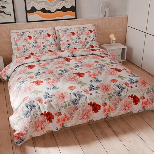 PETTI Artigiani Italiani - Microfibre Duvet Cover Set, Floral 19 00, 240 x 220 cm + 2 pillowcases 80 x 80 cm - Made in Italy