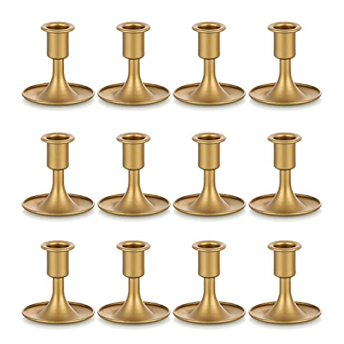 Romadedi Candlestick Holders Taper Candle Holders, Gold Candle Stick Candle Holder for Table Centerpiece, Wedding Reception, Festive Christmas Mantel Decoration or Home Decor, Set of 12
