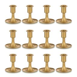 Romadedi Candlestick Holders Taper Candle Holders, Gold Candle Stick Candle Holder for Table Centerpiece, Wedding Reception, Festive Christmas Mantel Decoration or Home Decor, Set of 12