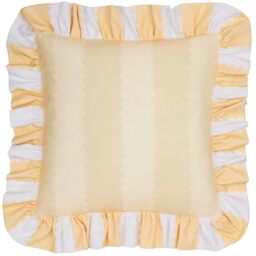 furn. Wylder Birdie Stripe Polyester Filled Cushion – Ruffle Edge Cotton Striped Decorative Pillow (Butter Yellow – 45x45cm)