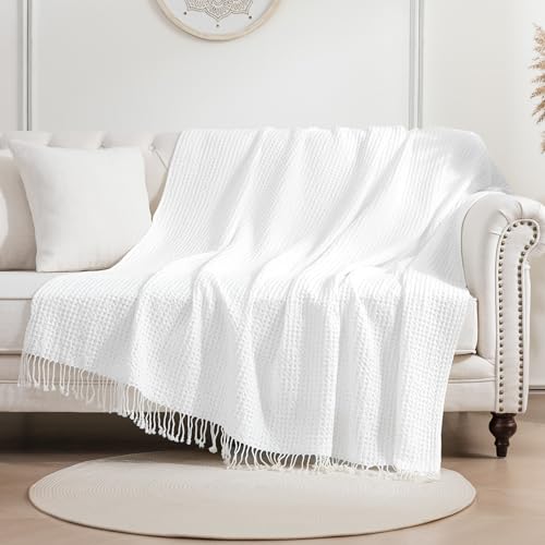 Sonive Cotton Waffle Blanket 270 GSM (White 152x203cm) Decoration Blanket