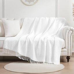 Sonive Cotton Waffle Blanket 270 GSM (White 152x203cm) Decoration Blanket