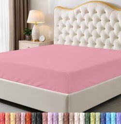 Utopia Bedding Queen Fitted Sheet - Bottom Sheet - Deep Pocket - Soft Microfiber -Shrinkage and Fade Resistant-Easy Care -1 Fitted Sheet Only (Pink)
