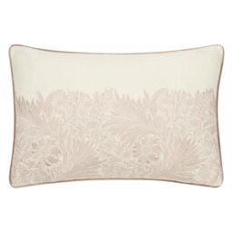 Morris&Co. Marigold Feather Rich Filled Cushion – Embroidered Floral Design Pillow with Velvet Piping (Stone - 40x60cm)