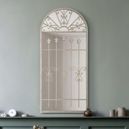 "The Somerley - Extra Large Rustic Framed Arched Gothic Window Style Leaner Wall Mirror 55"" X 26"" (140CM X 65CM) Stone Colour, Beige"